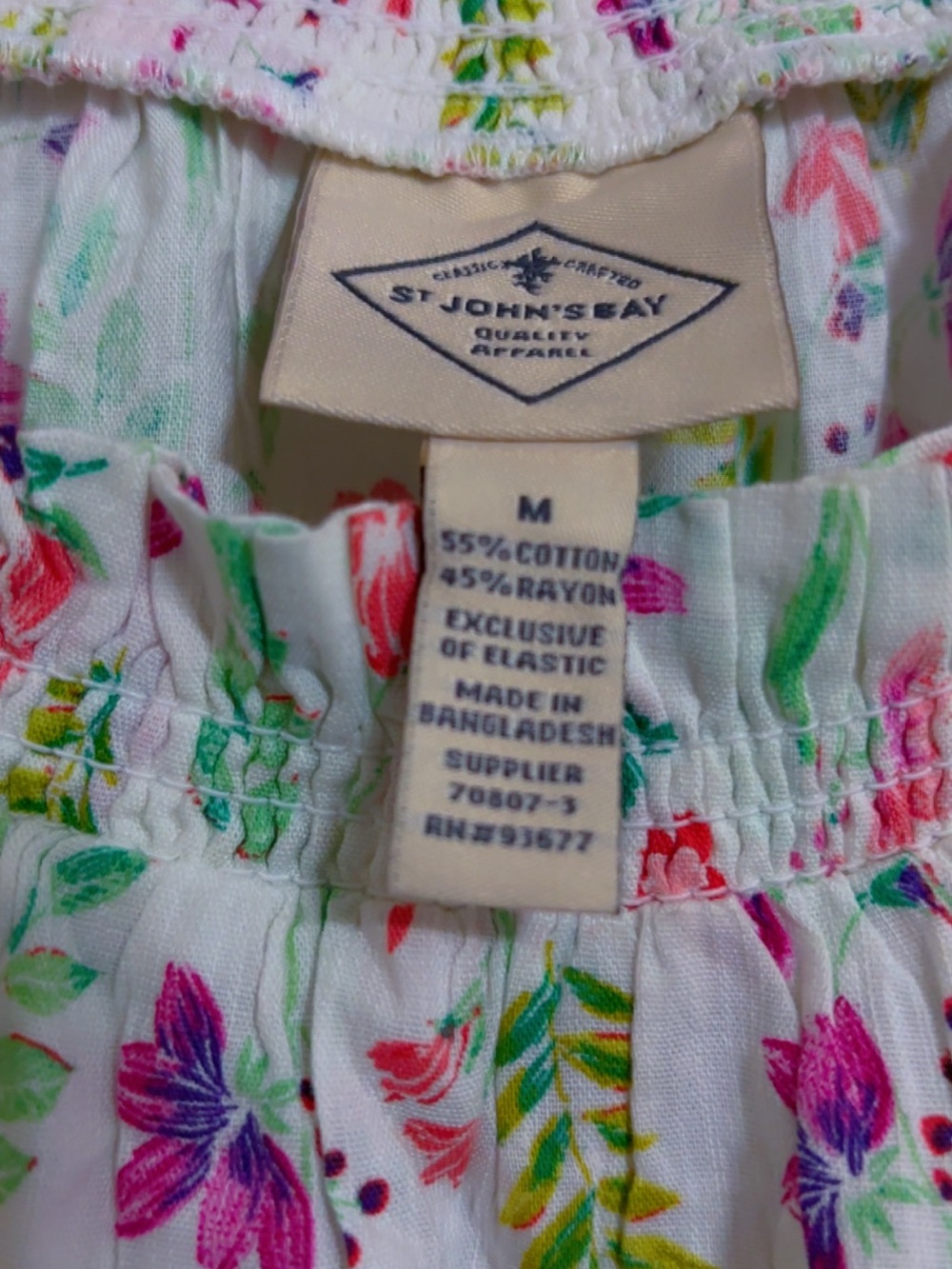 St. John's Bay White Floral Off-Shoulder Blouse with Pink & Green - Picture 3 of 4